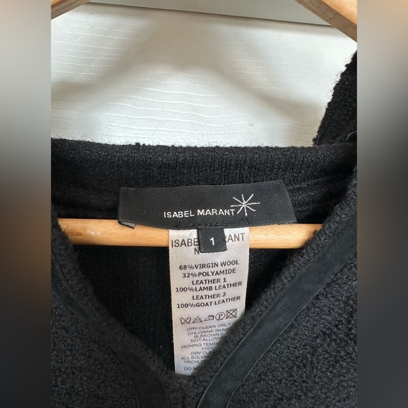 Isabel Marant black virgin wool & leather hooded dress - Picture 3 of 5